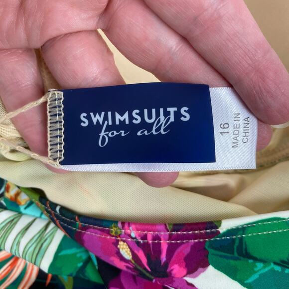 Swimsuits For All Green&Purple Tropical Halter Tie One Piece Swimsuit Sz.16 - Picture 8 of 16